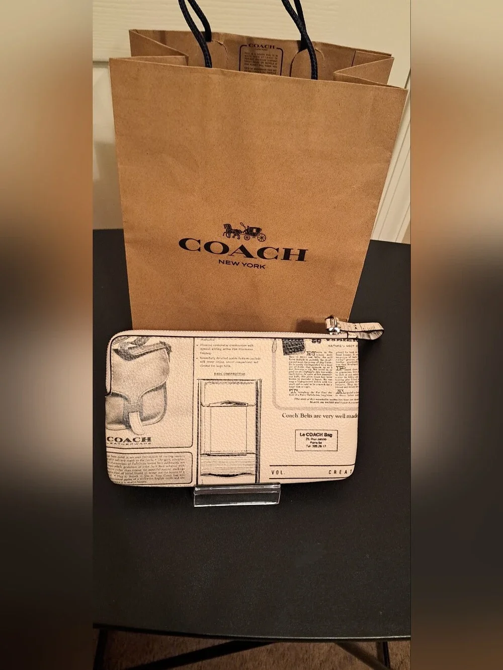 Coach Newspaper-Print Wristlet in Cream and Black NWT